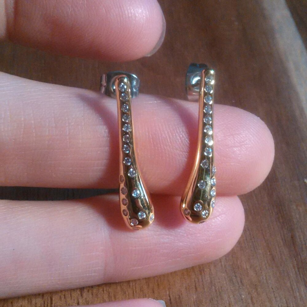 Simulated White Diamond Stainless Steel and Brass Earrings